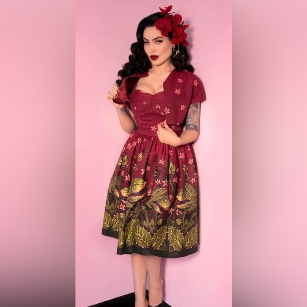 TROPICAL TERROR SWING DRESS IN MANEATING MONSTER PRINT - VIXEN BY MICHELINE PITT